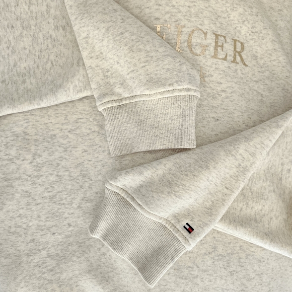 Tommy Hilfiger New York Beige Heathered Oat Milk Foil Fleece Hoodie - Picture 15 of 16